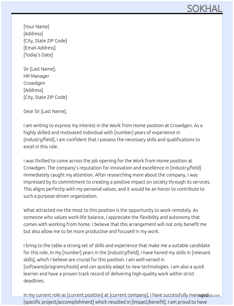Work from home  At Crowdgen Cover Letter