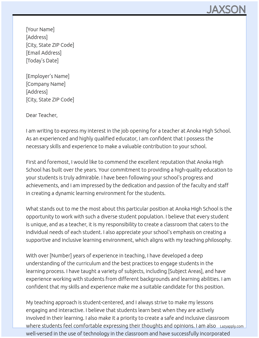 job at school At Anoka high school Cover Letter