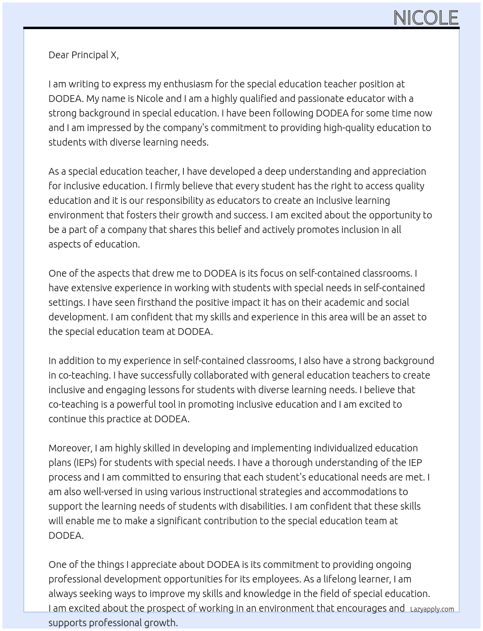 special education teacher At DODEA Cover Letter