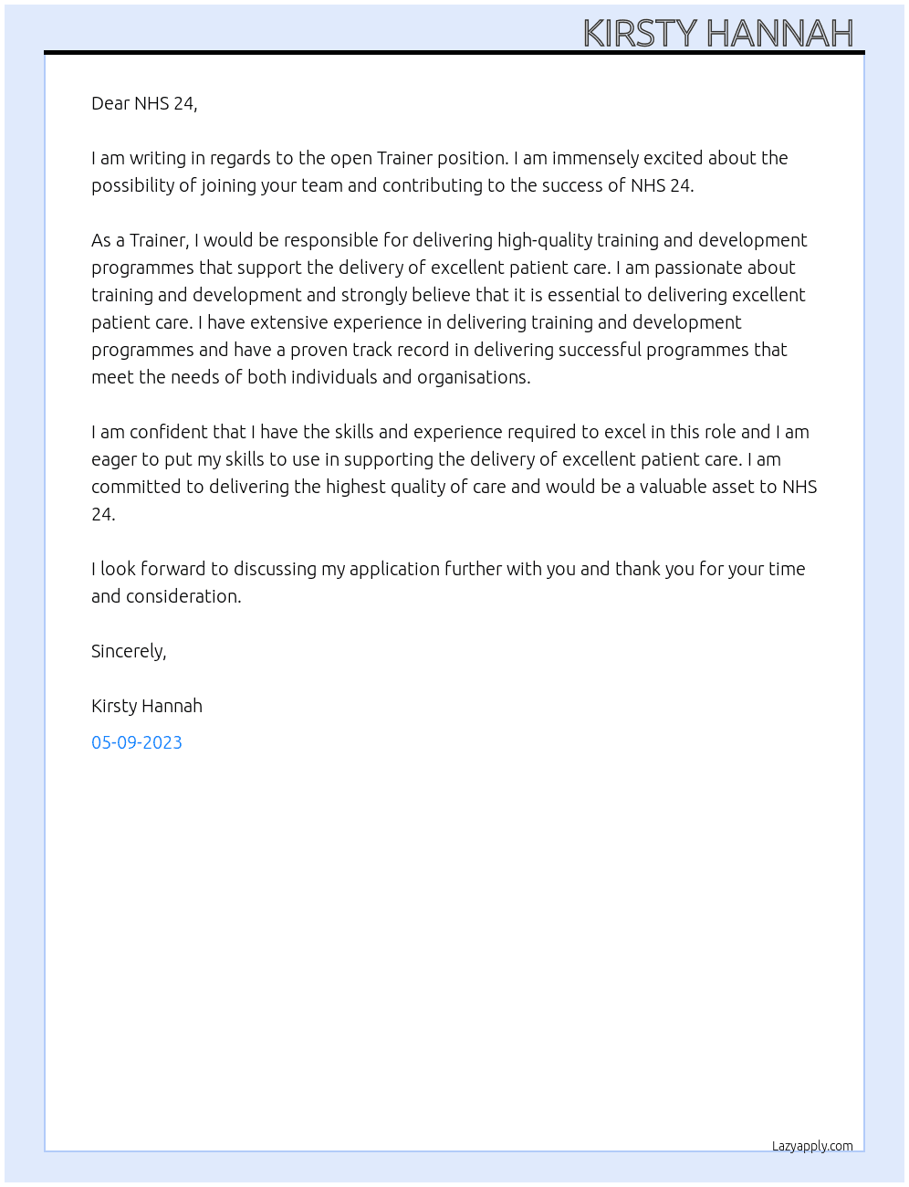 Trainer At NHS 24 Cover Letter
