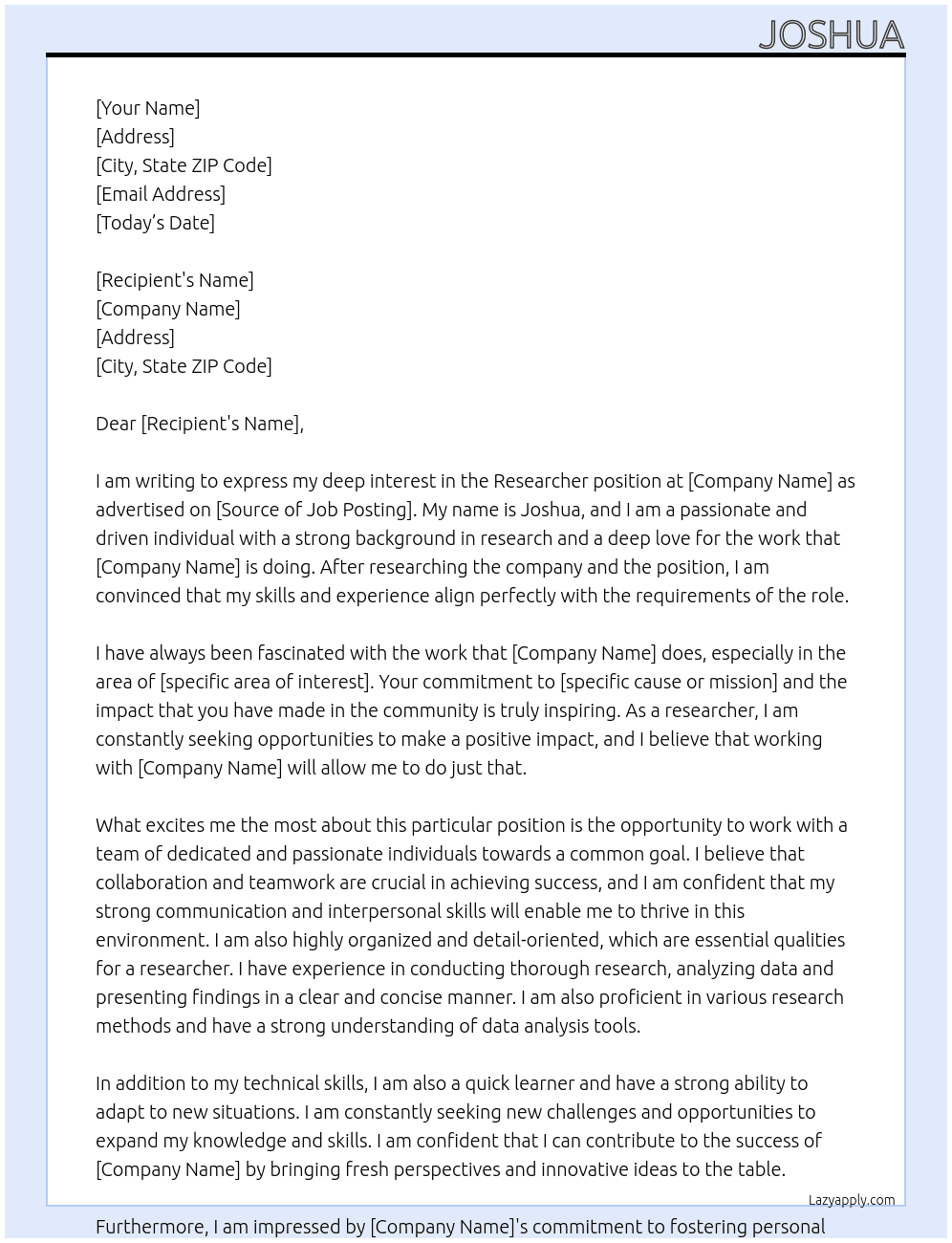 Researcher At Local government  Cover Letter