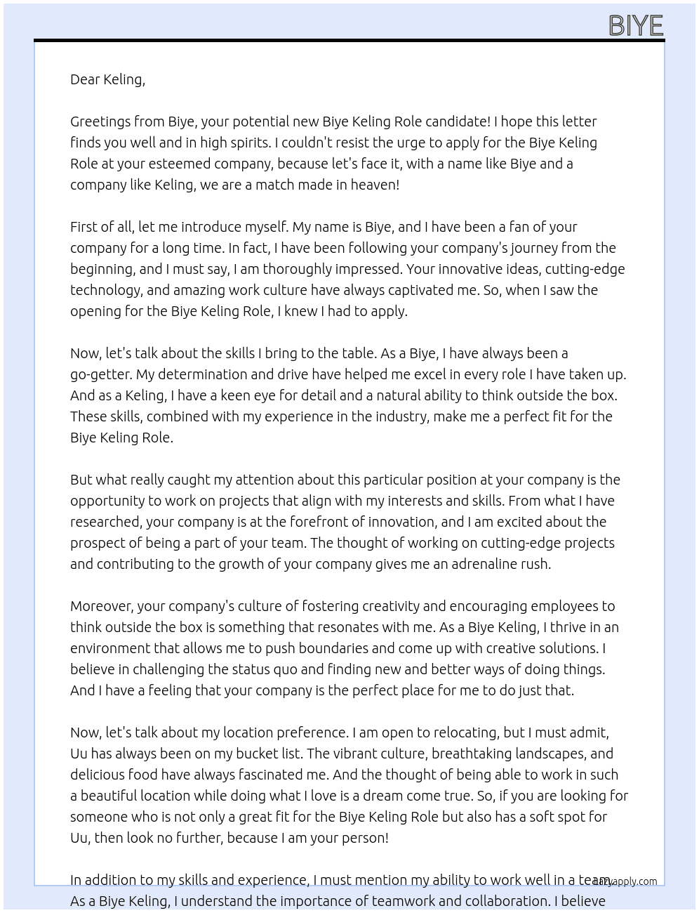 Biye At Keling Cover Letter