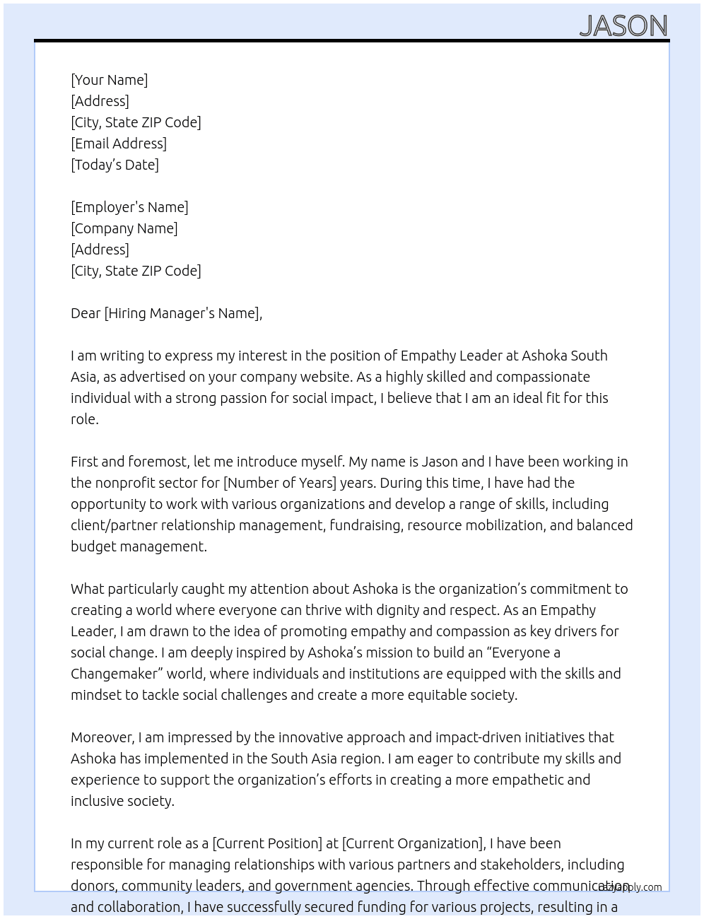Empathy Leader, Ashoka South Asia At Ashoka Cover Letter