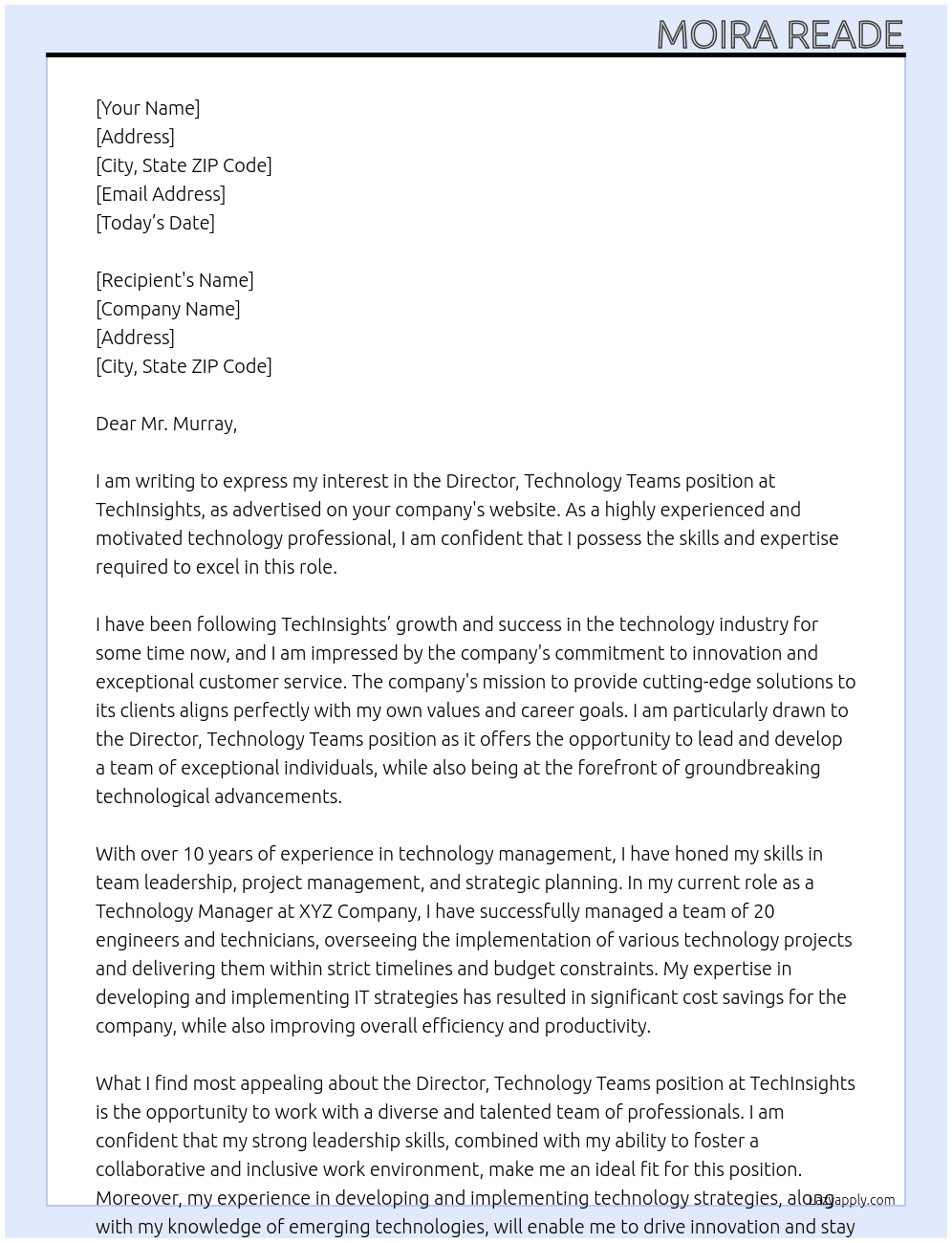 Director, Technology Teams At TechInsights Cover Letter