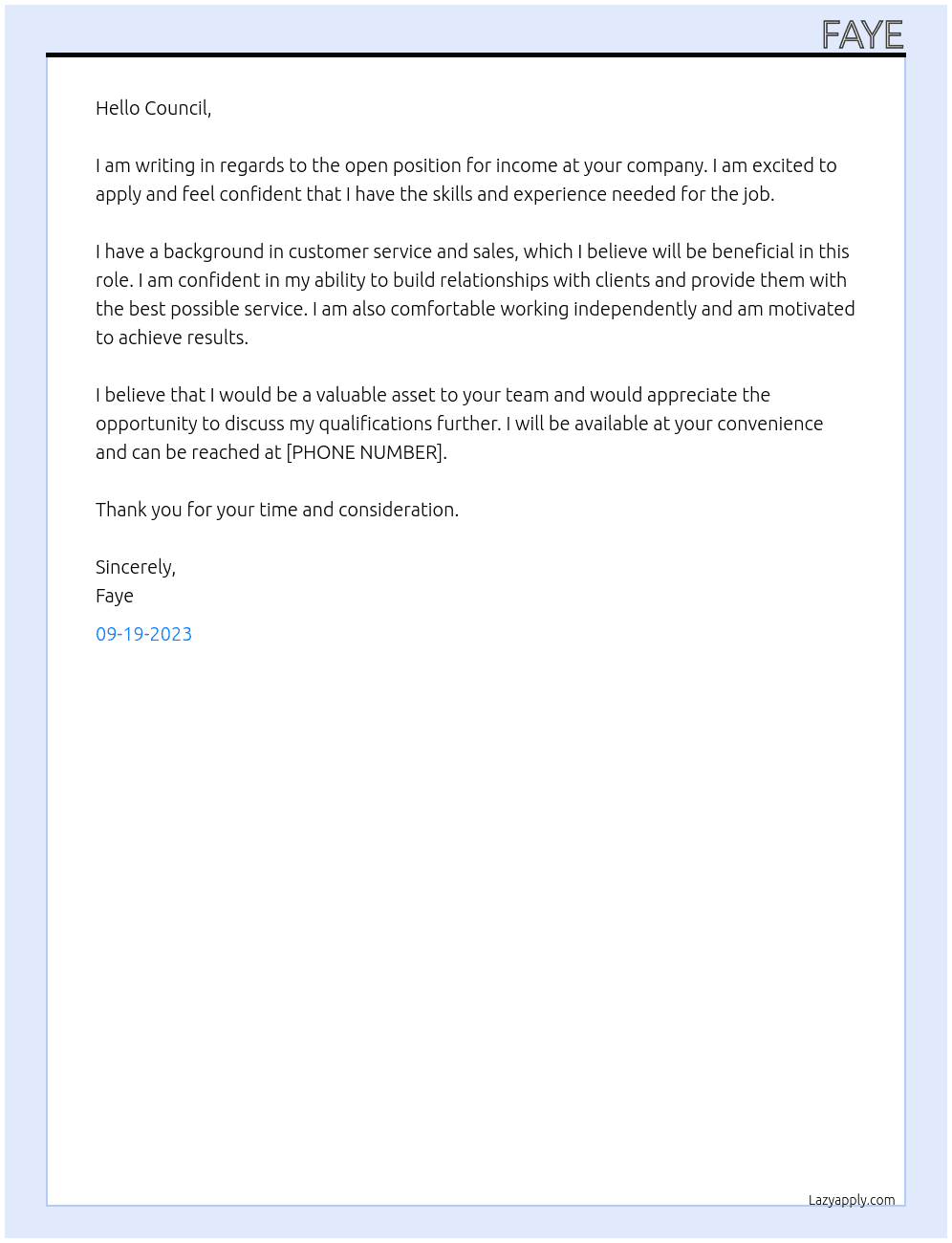 income  At housing  Cover Letter