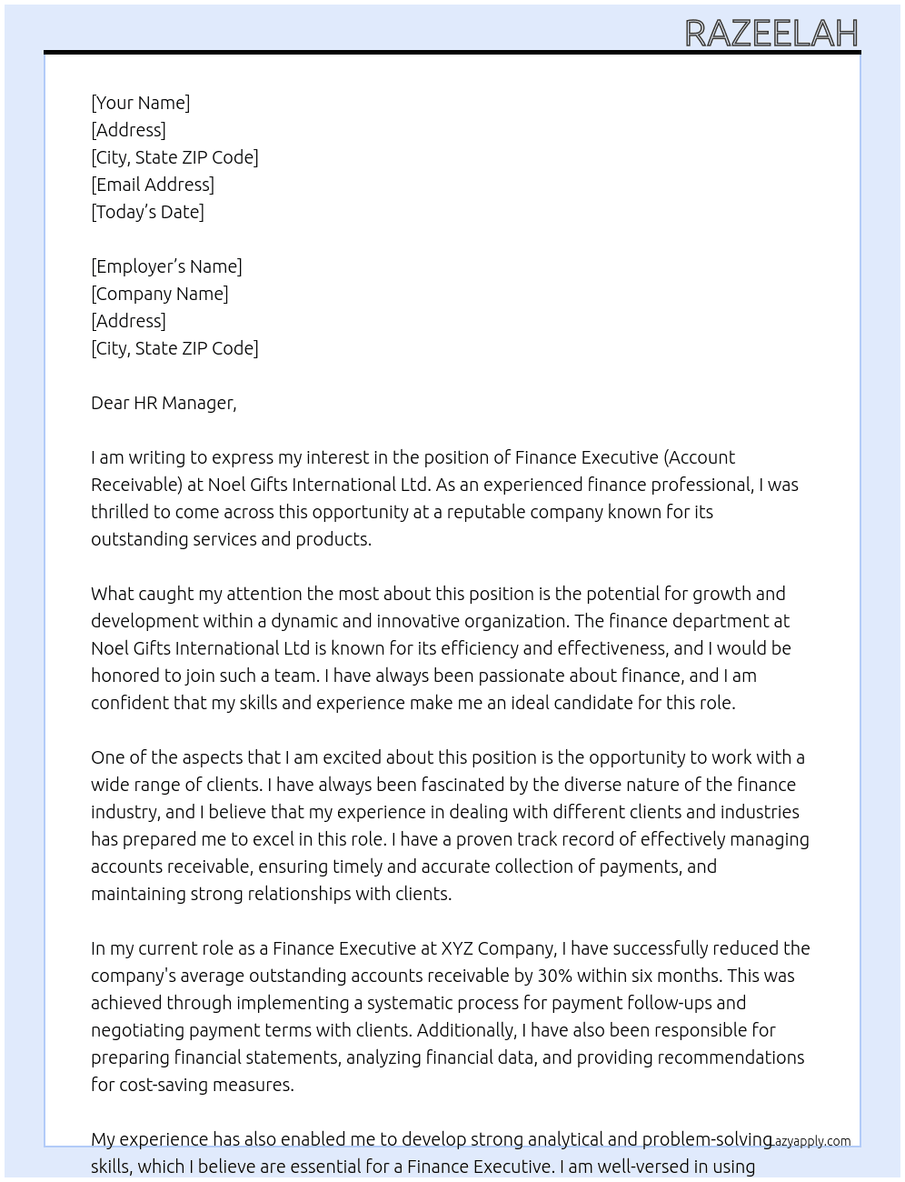 Finance Executive (Account Receivable) At Noel Gifts International Ltd Cover Letter