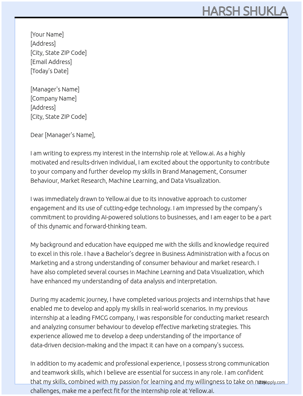 Intern At Yellow.ai Cover Letter