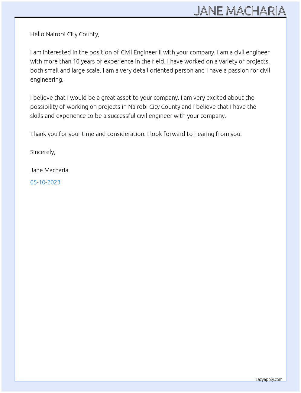 Civil Engineer At Civil/ Structure Engineer II Cover Letter