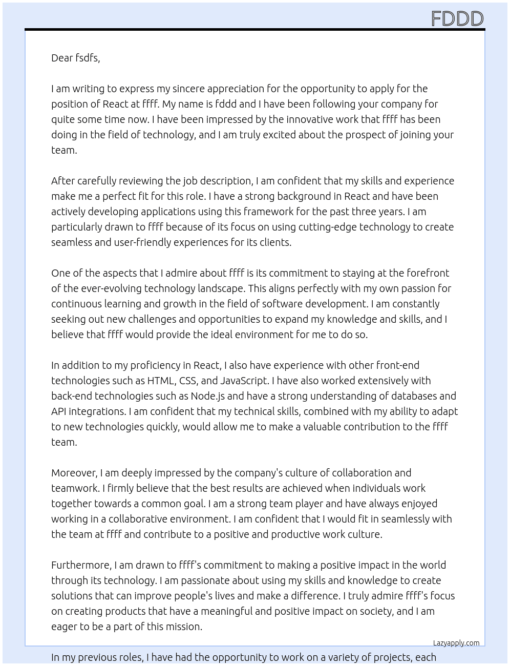 react At ffff Cover Letter
