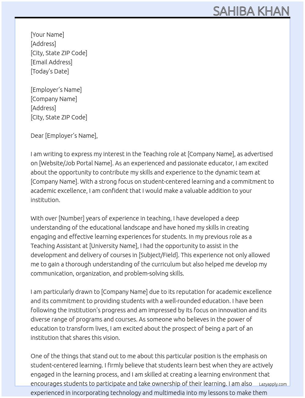 Teaching At College Cover Letter