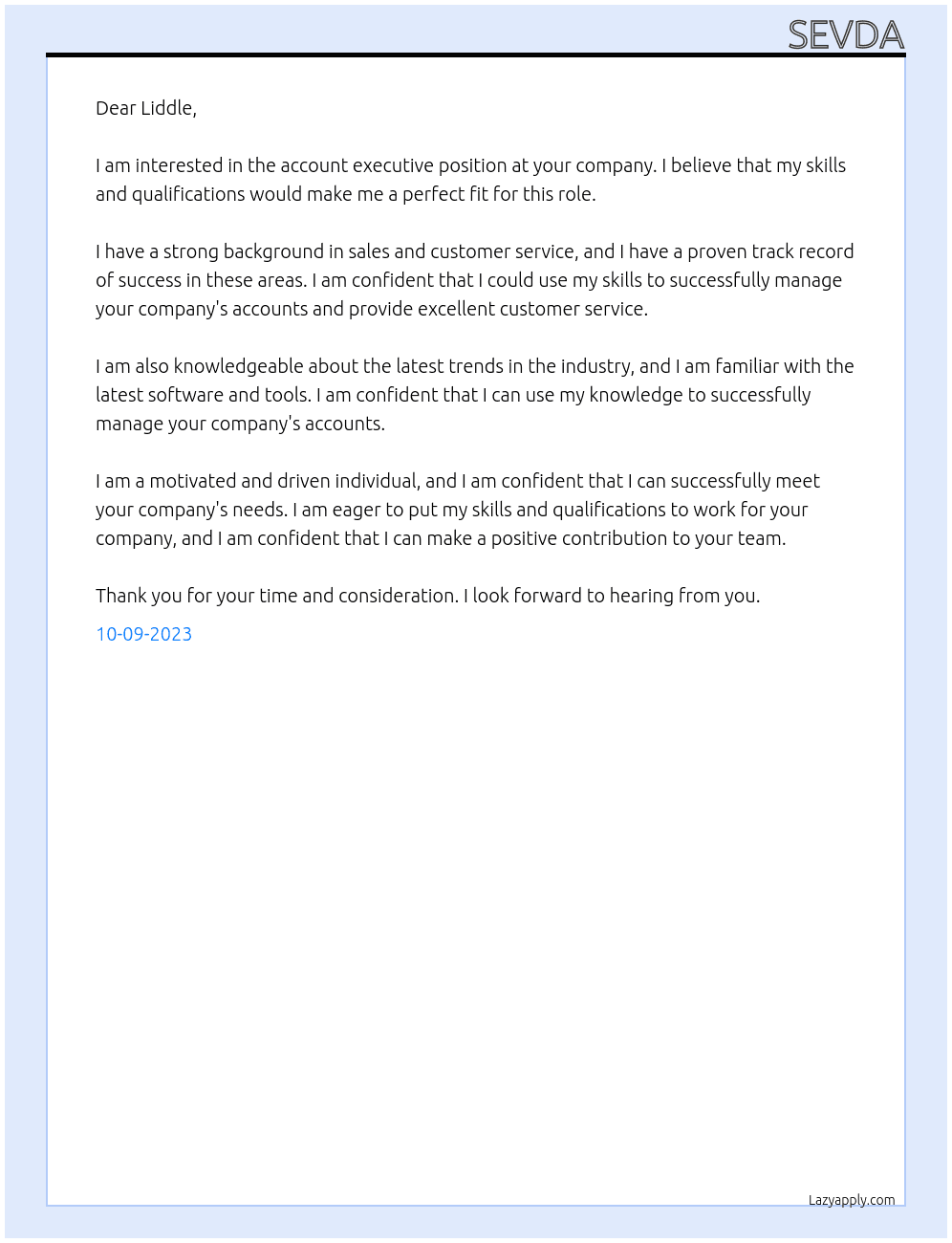 Account Executive At Liddle Cover Letter