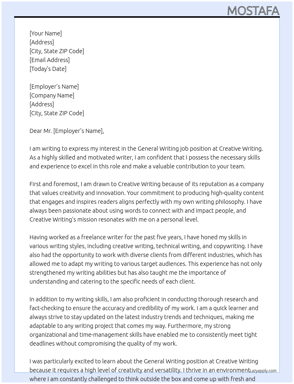  general writing jo At Creative writing  Cover Letter