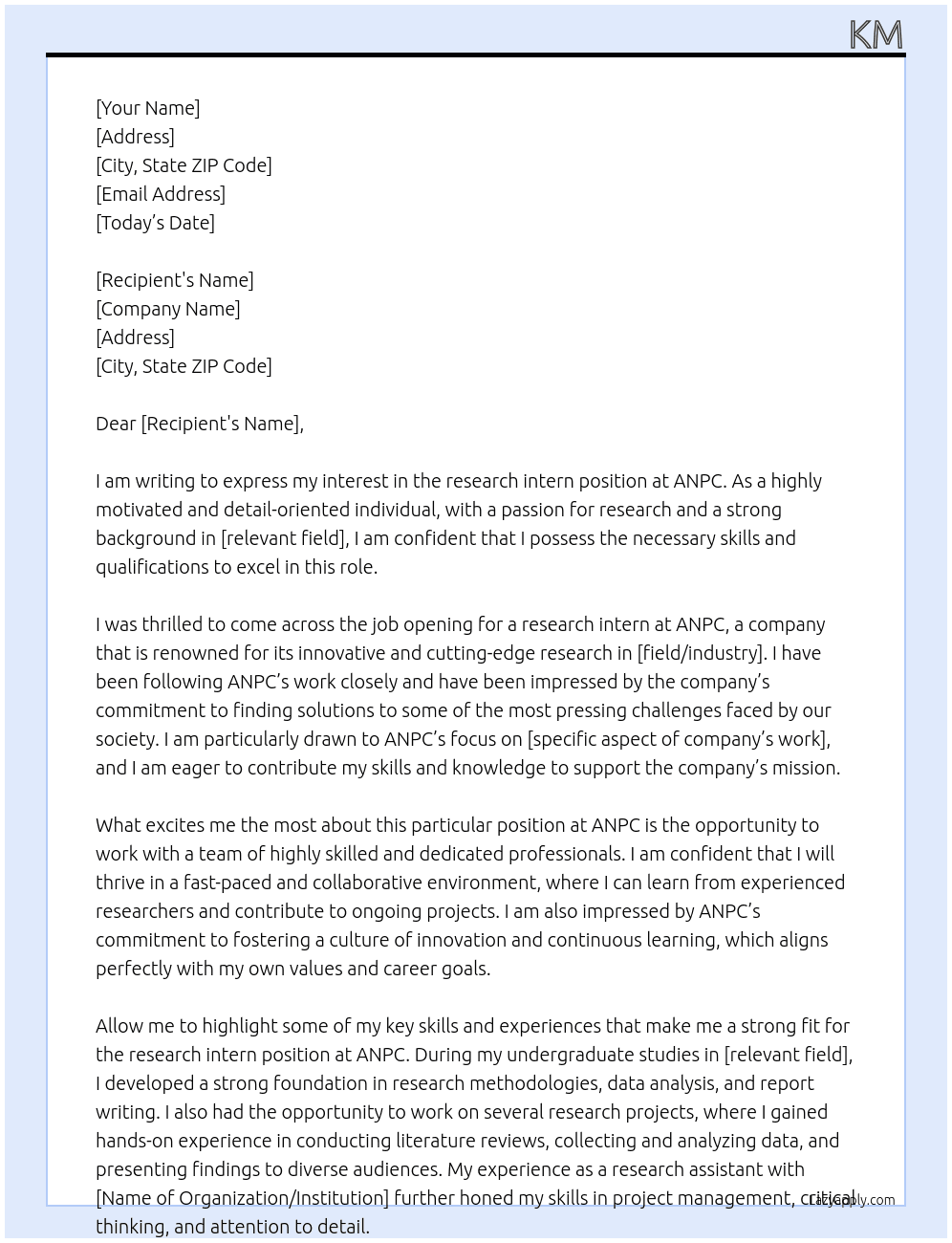 research intern At ANPC Cover Letter