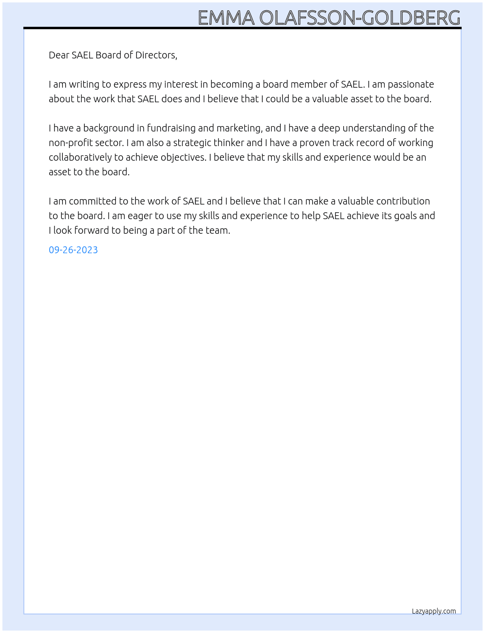 Board member At SAEL Cover Letter