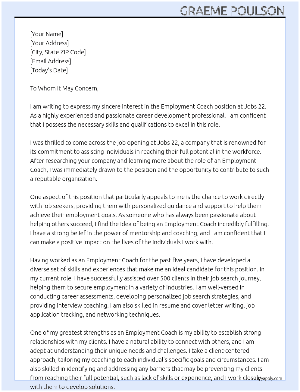 Empolyment Coach At Jobs 22 Cover Letter