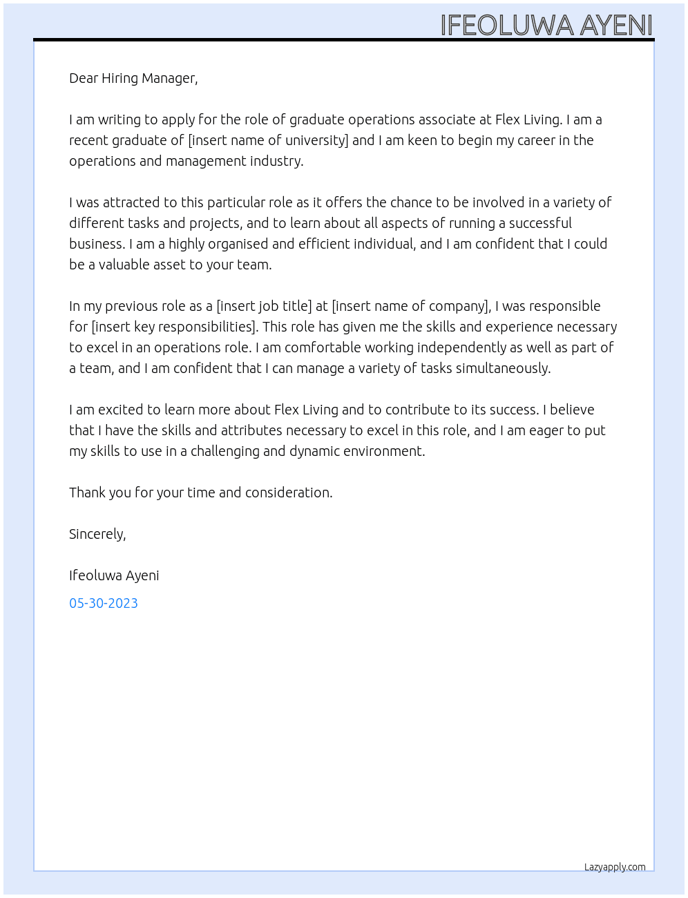 graduate operations associate At Flex Living Cover Letter