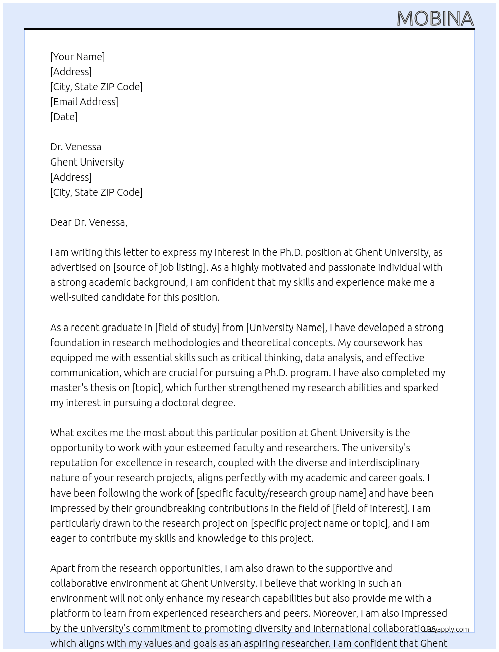 Ph.D> At Ghent university Cover Letter