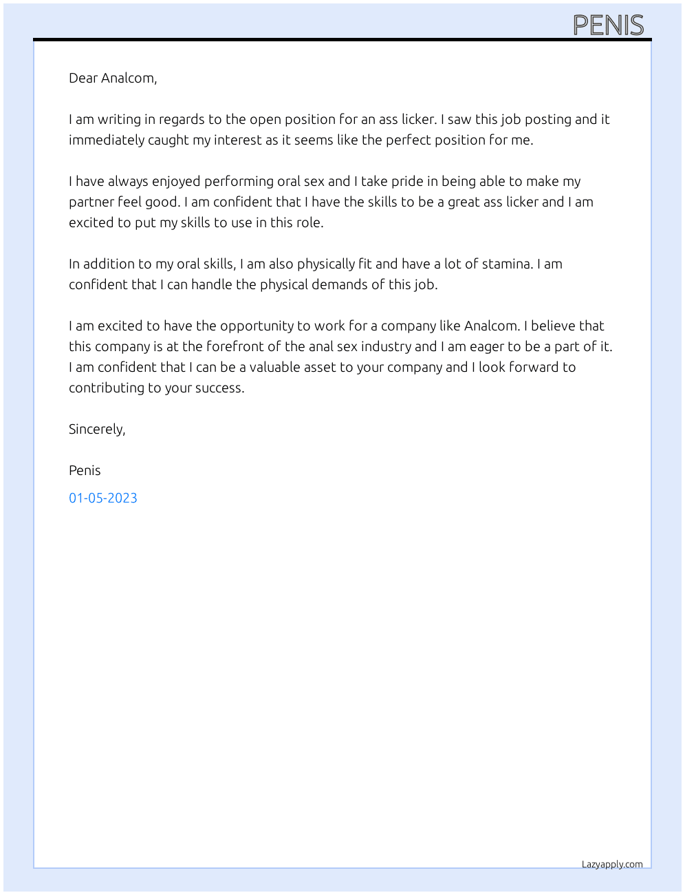 Cover letter for ass licker - LazyApply