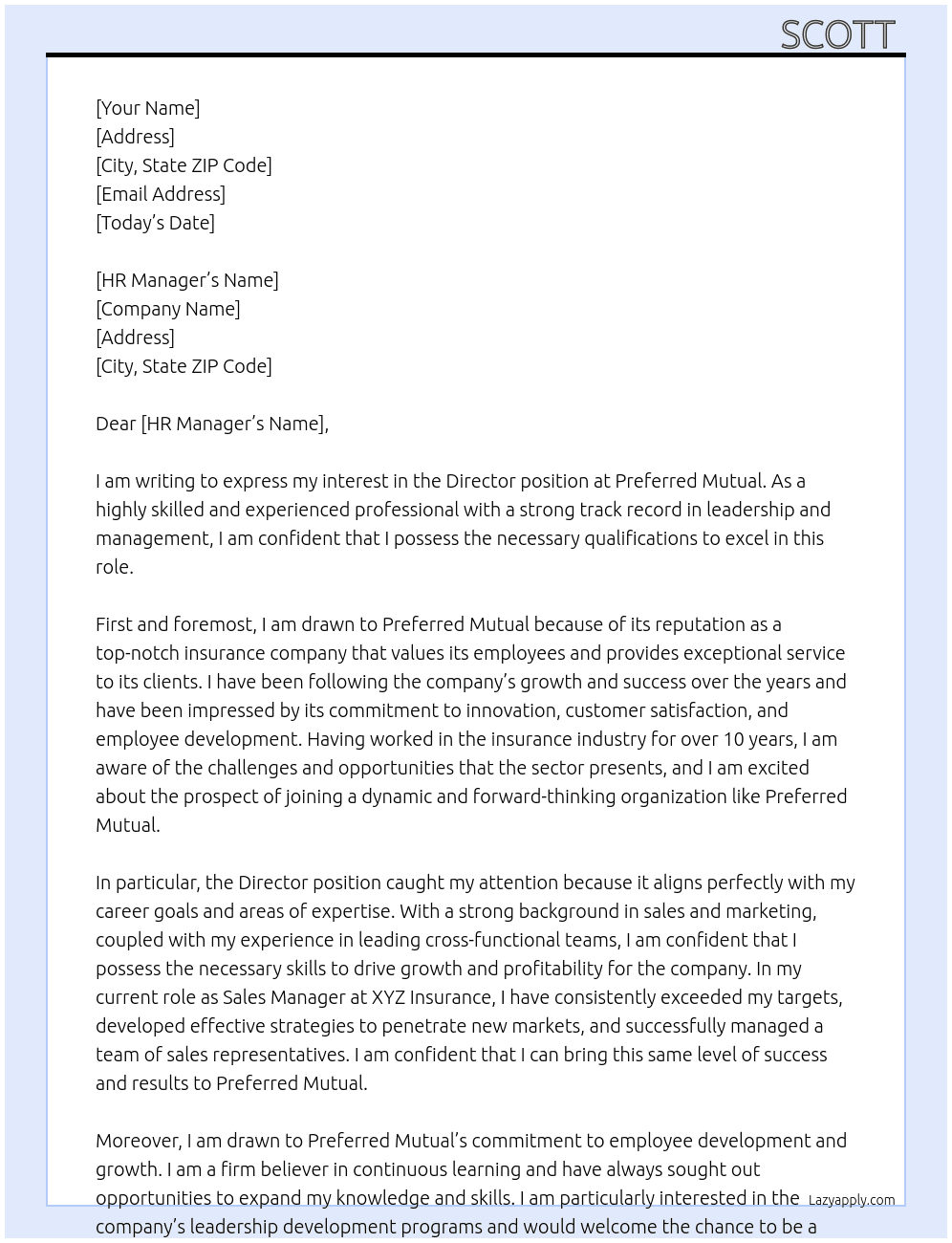 Director At Preferred Mutual Cover Letter