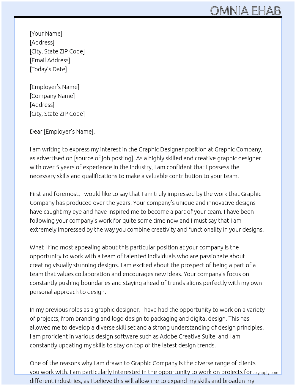 graphic designer At graphic company Cover Letter