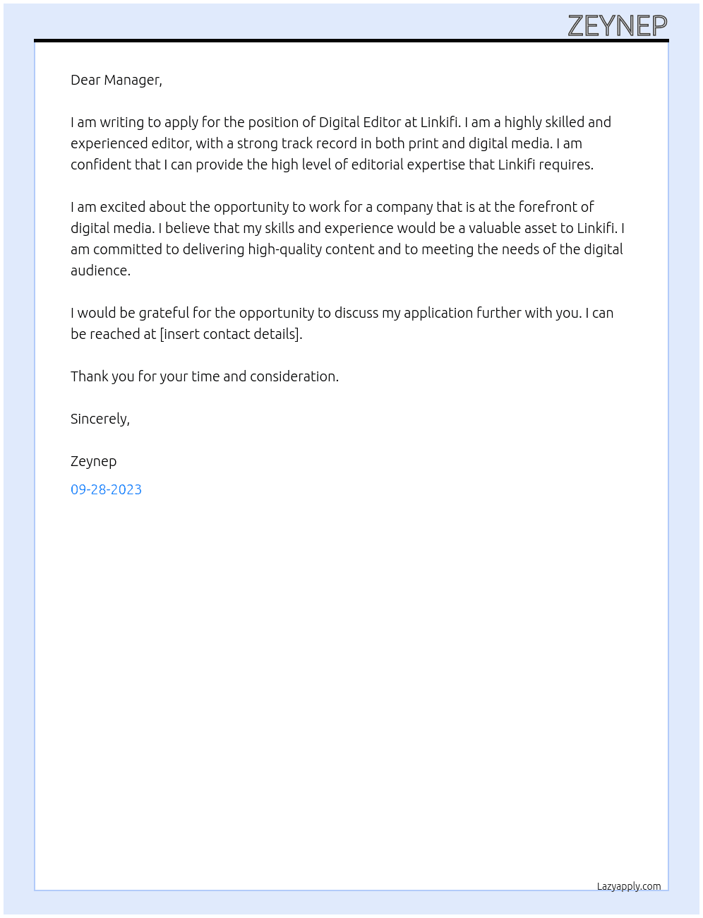 Digital Editor At Linkifi Cover Letter