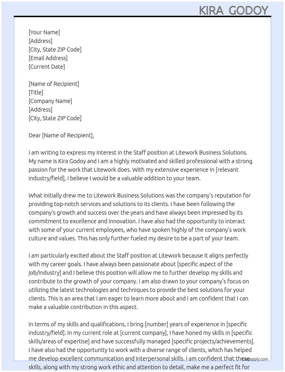 Staff At Litework Business solutions Cover Letter