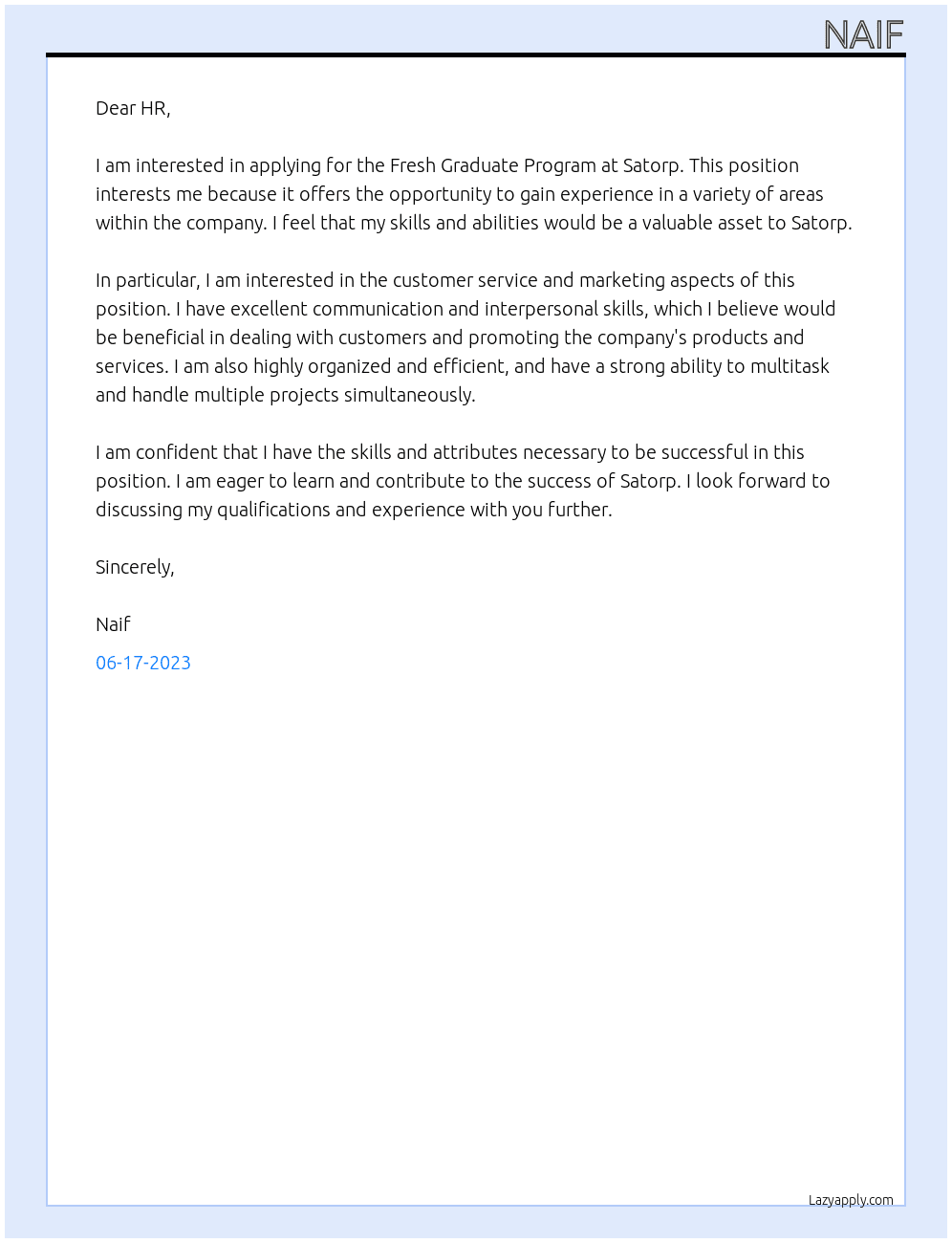 Fresh Graduate Program At Satorp Cover Letter