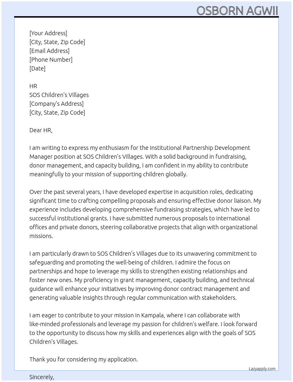 Cover letter for institutional partnership development manager - LazyApply