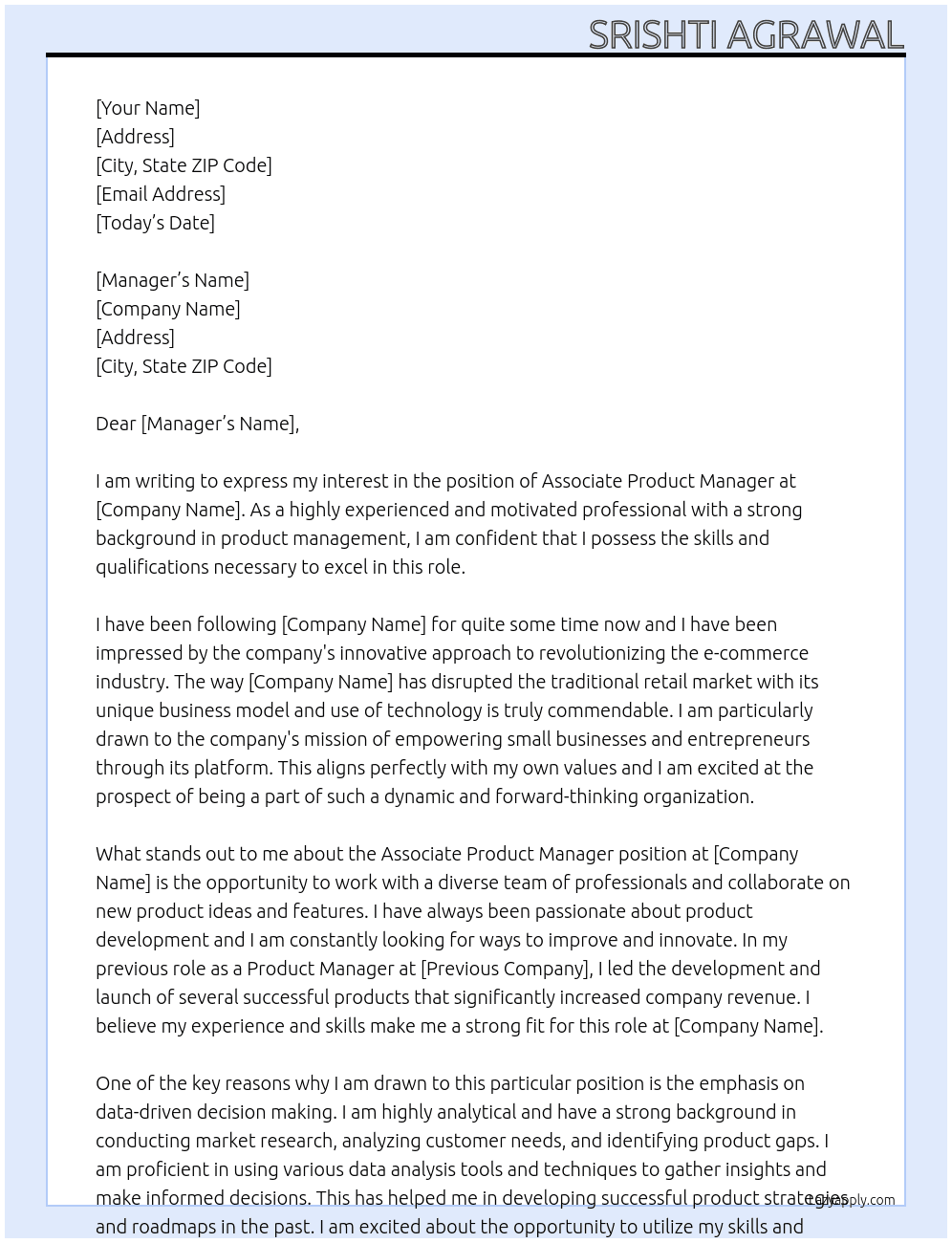 associate product manager At meesho Cover Letter