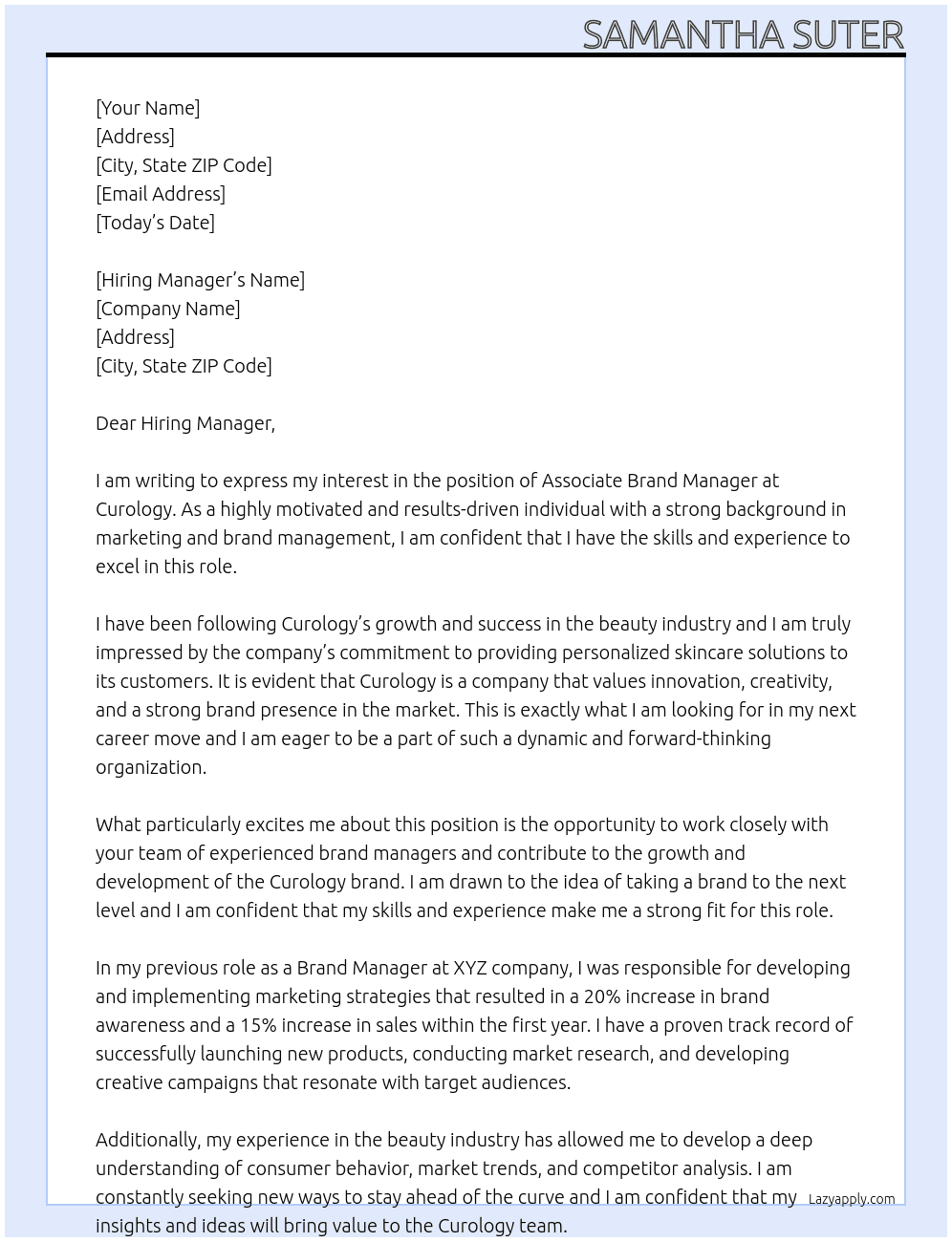 Associate Brand Manager At Curology Cover Letter