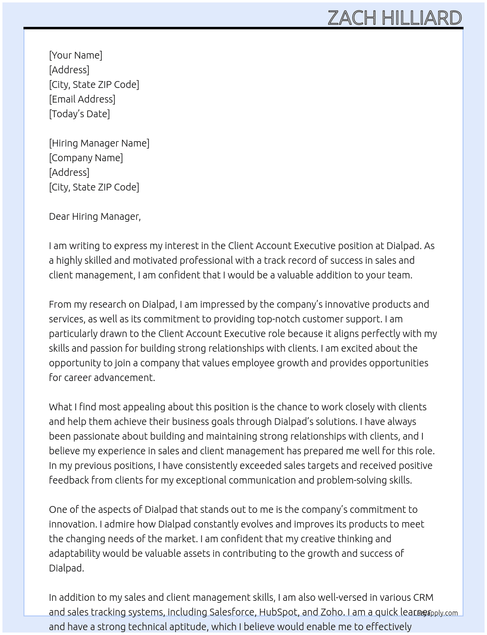Client Account Executive At Dialpad Cover Letter