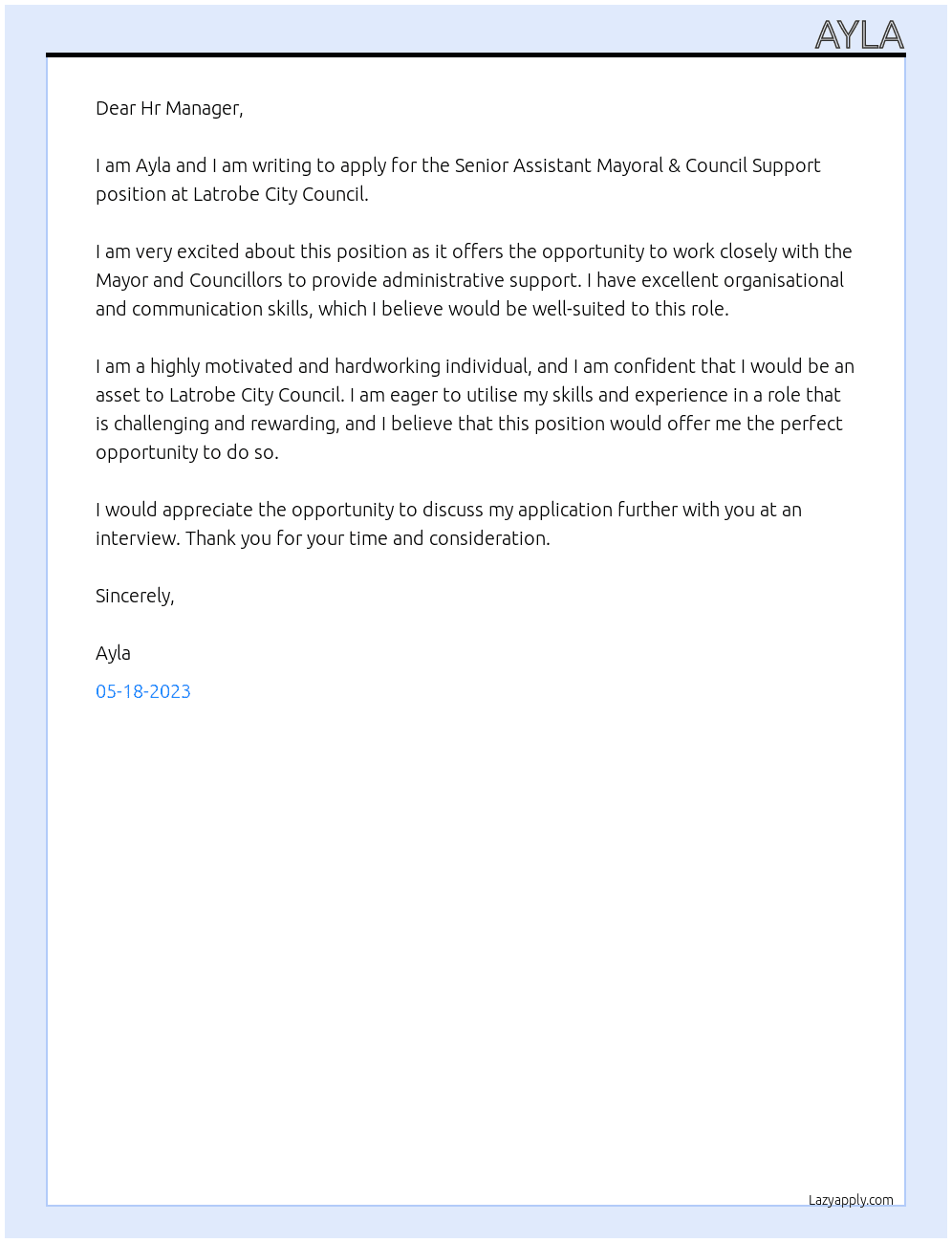Senior Assistant Mayoral & Council Support At Latrobe City Council Cover Letter