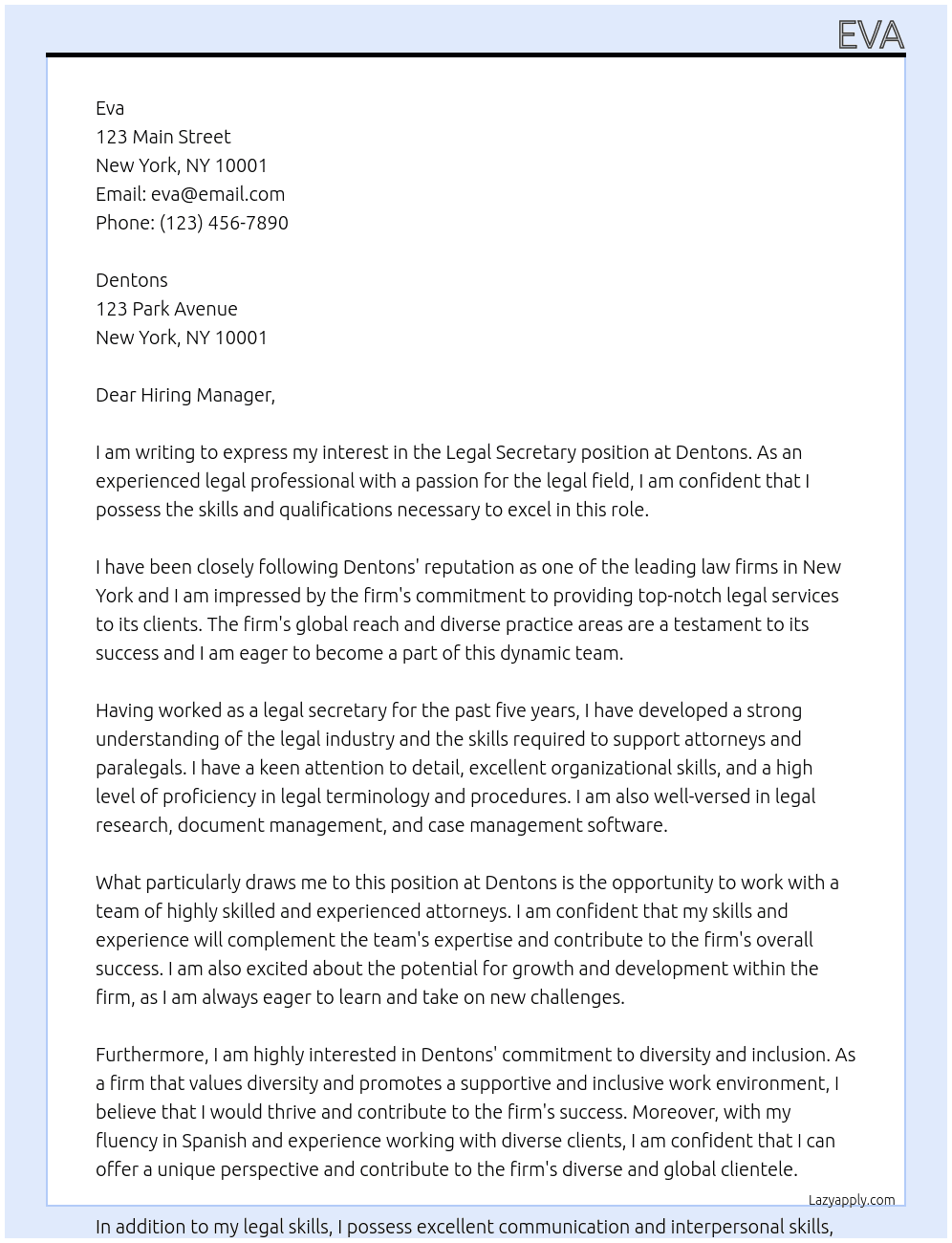 legal secretary At Dentons Cover Letter