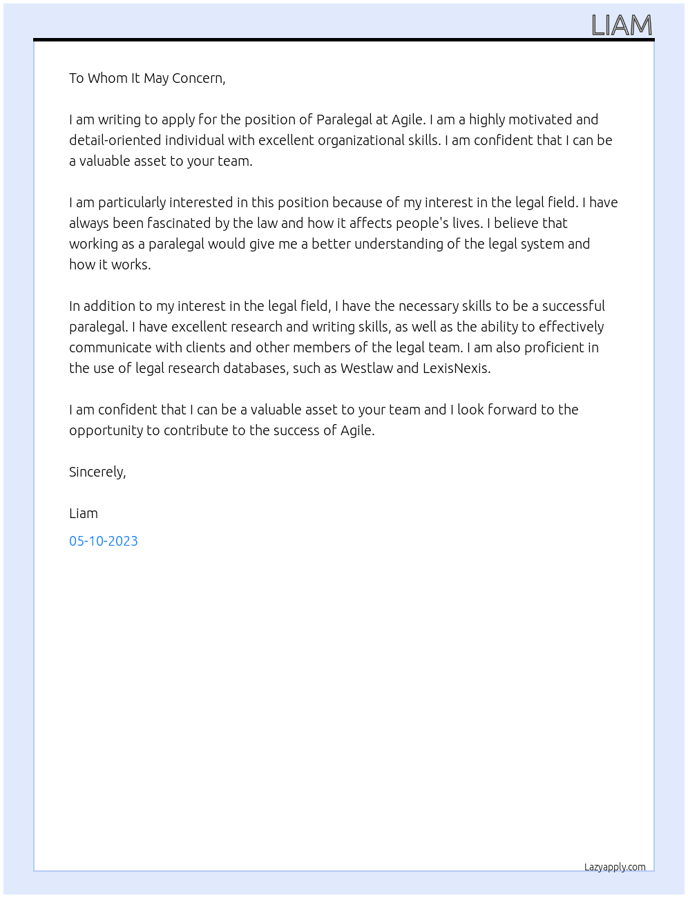 Paralegal At Agile Cover Letter