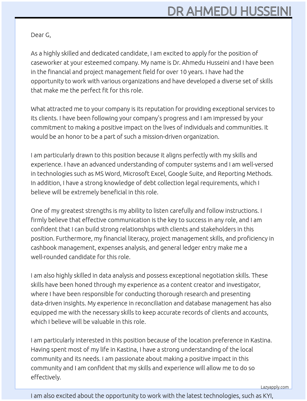 Cover letter for casewokers - LazyApply