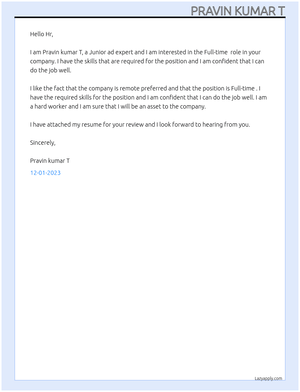 Junior ad expert  At Patym Cover Letter