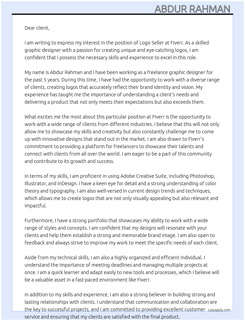 Logo seller  At Fiverr Cover Letter