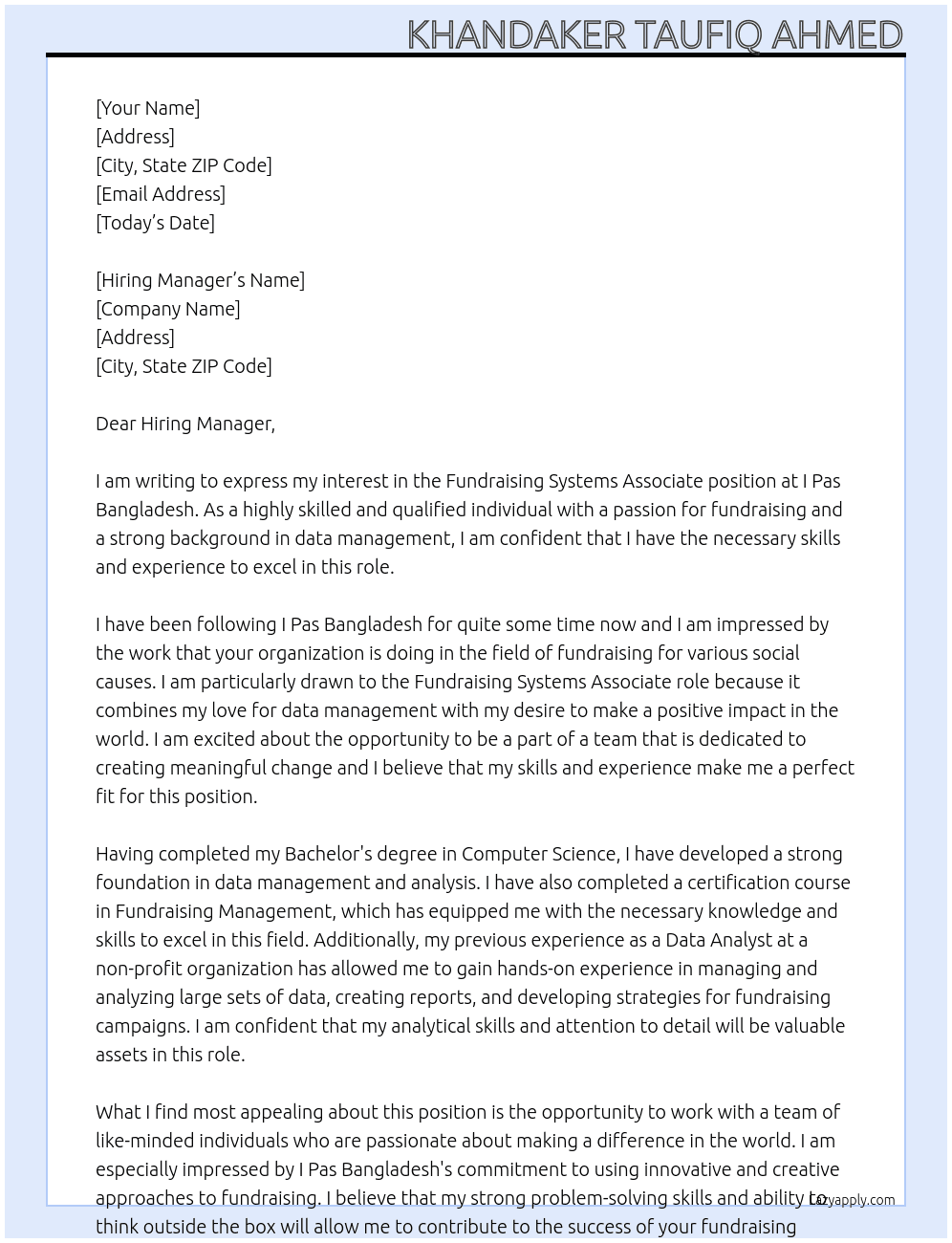 Cover letter for fundraising systems associate - LazyApply