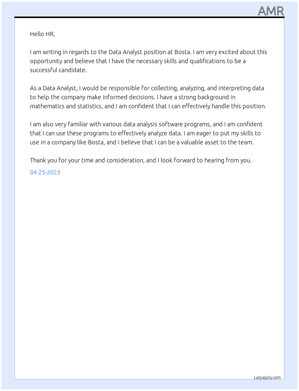 data analyst At bosta Cover Letter