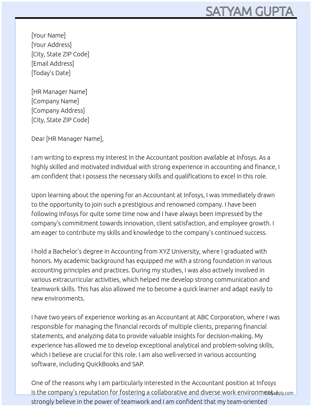 Cover letter for accounted - LazyApply