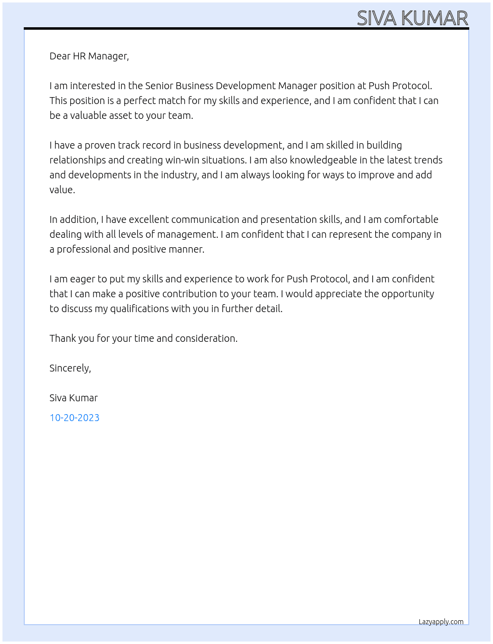 Senior Business Development Manager At Push Protocol Cover Letter