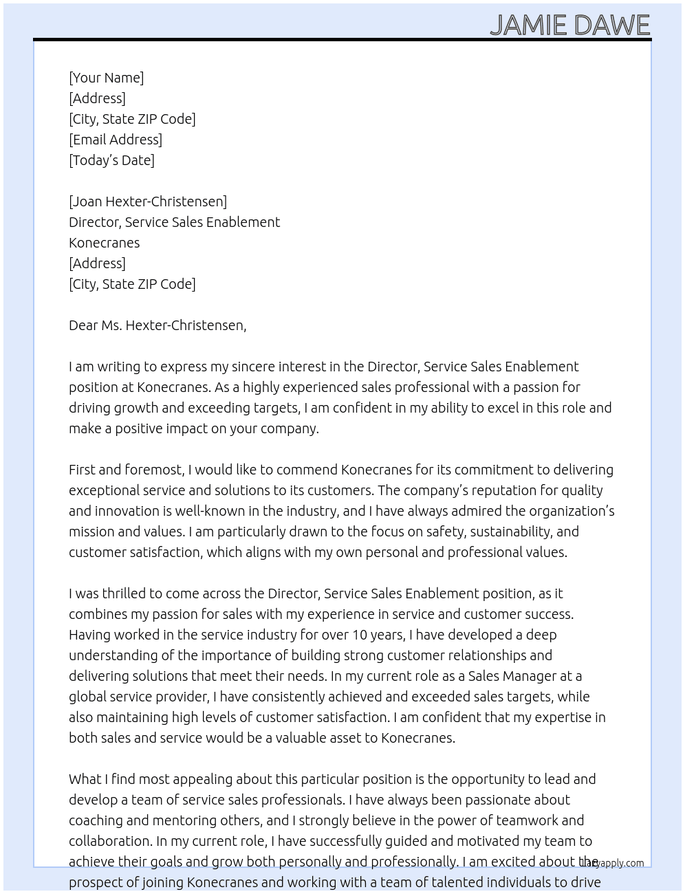 Director, Service Sales Enablement At Konecranes  Cover Letter