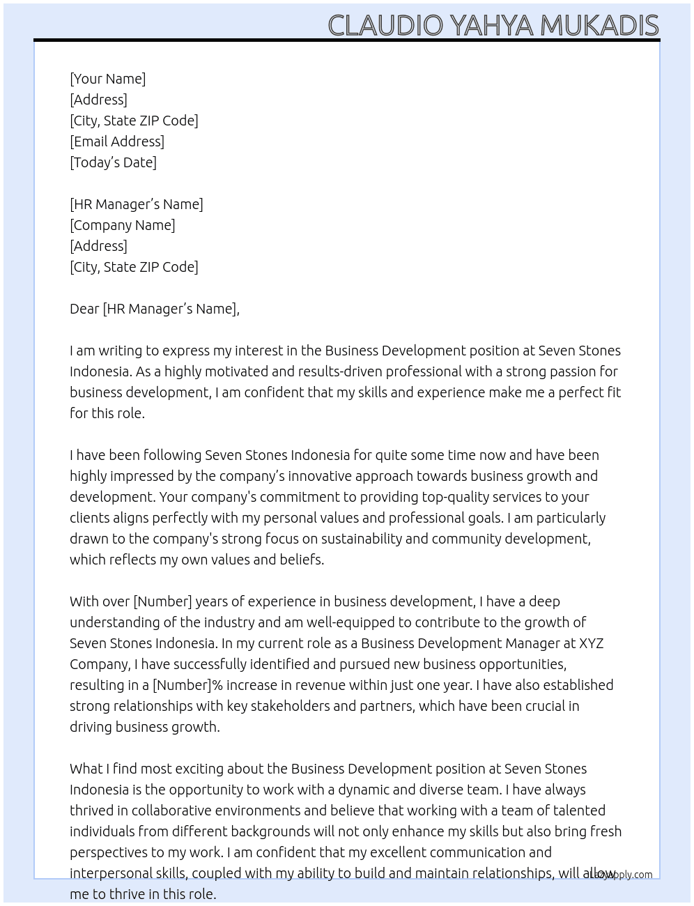 Business Development At Seven Stones Indonesia Cover Letter