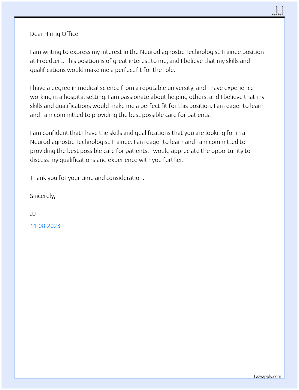 Neurodiagnostic TECHNOLOGIST TRAINEE At froedtert Cover Letter