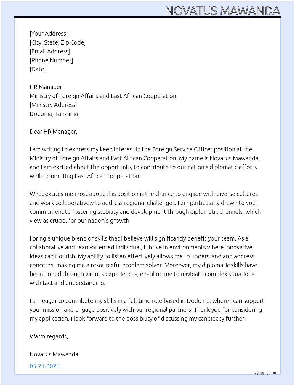 Cover letter for foreign service officer - LazyApply