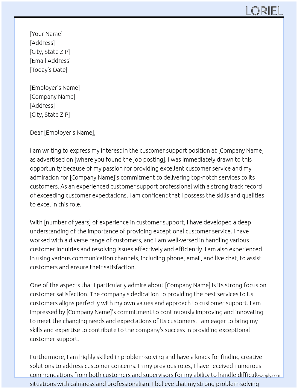 customer support At USA Cover Letter