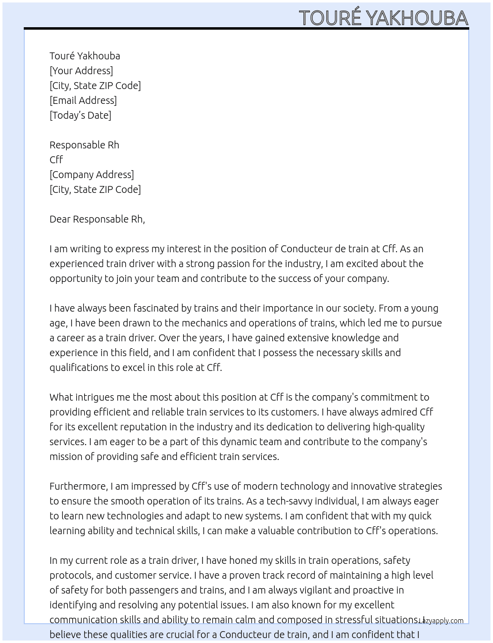 Conducteur de train  At Cff Cover Letter