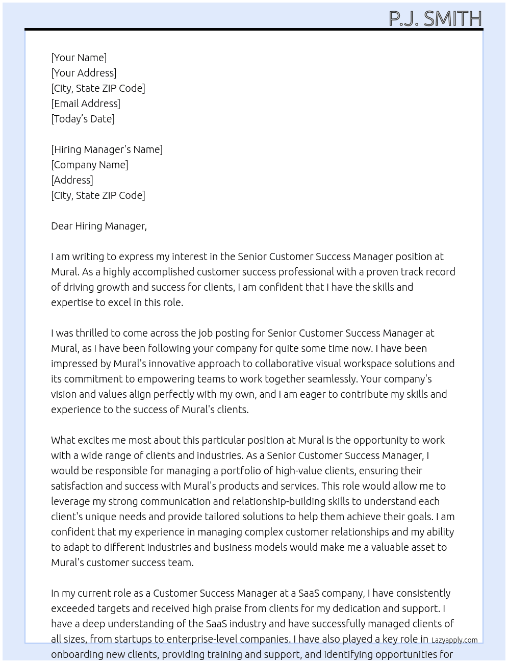 Senior Customer Success Manager At Mural Cover Letter