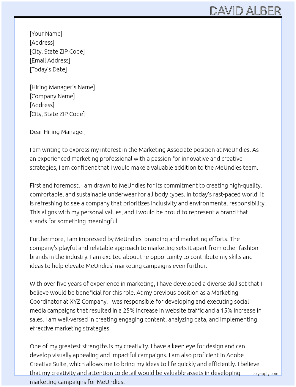 Marketing Associate At MeUndies Cover Letter