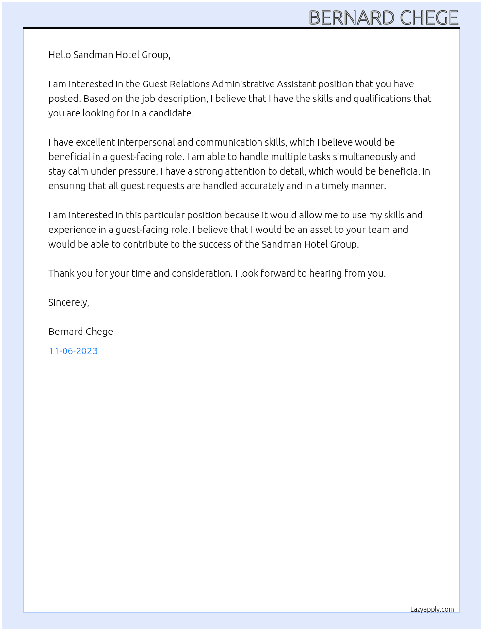 Guest Relations Administrative Assistant At UAP Old Mutual Cover Letter